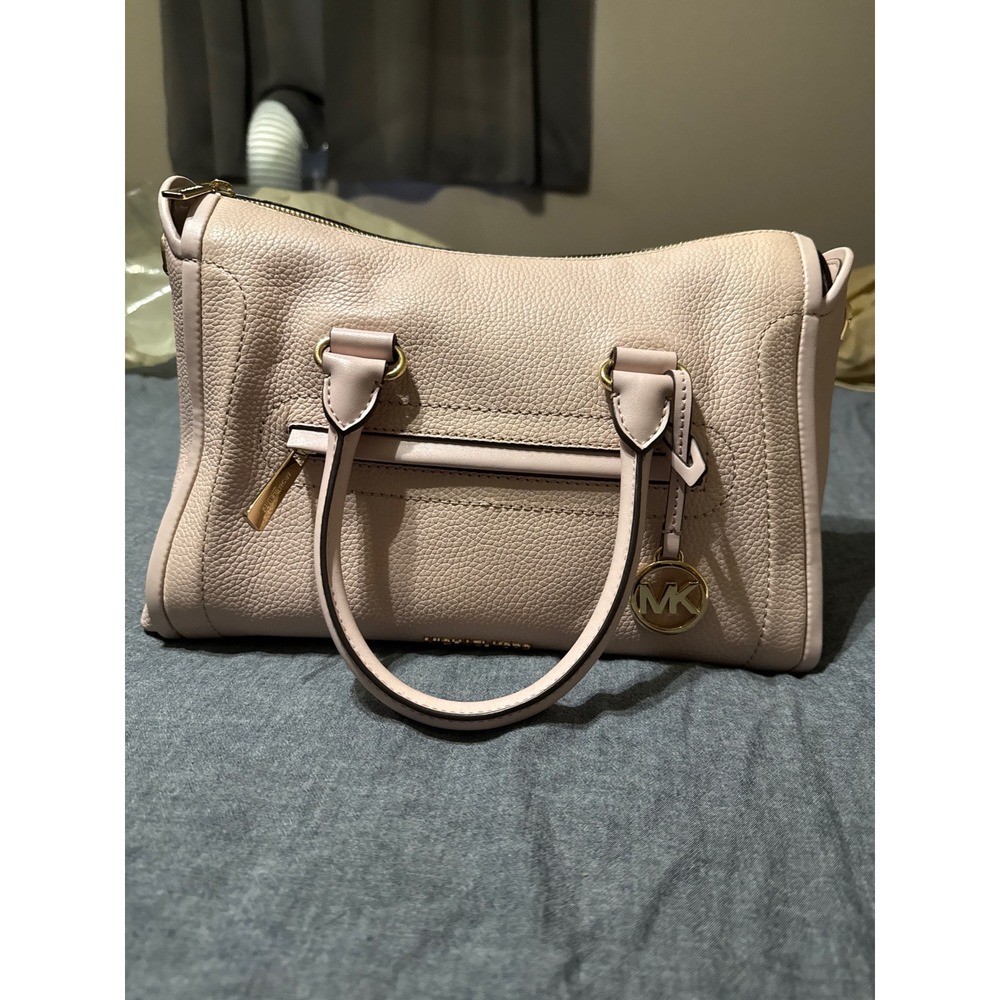 Michael Kors Pebbled Leather Satchel Bag Blush Pink Gold Tone Hardware Handbag